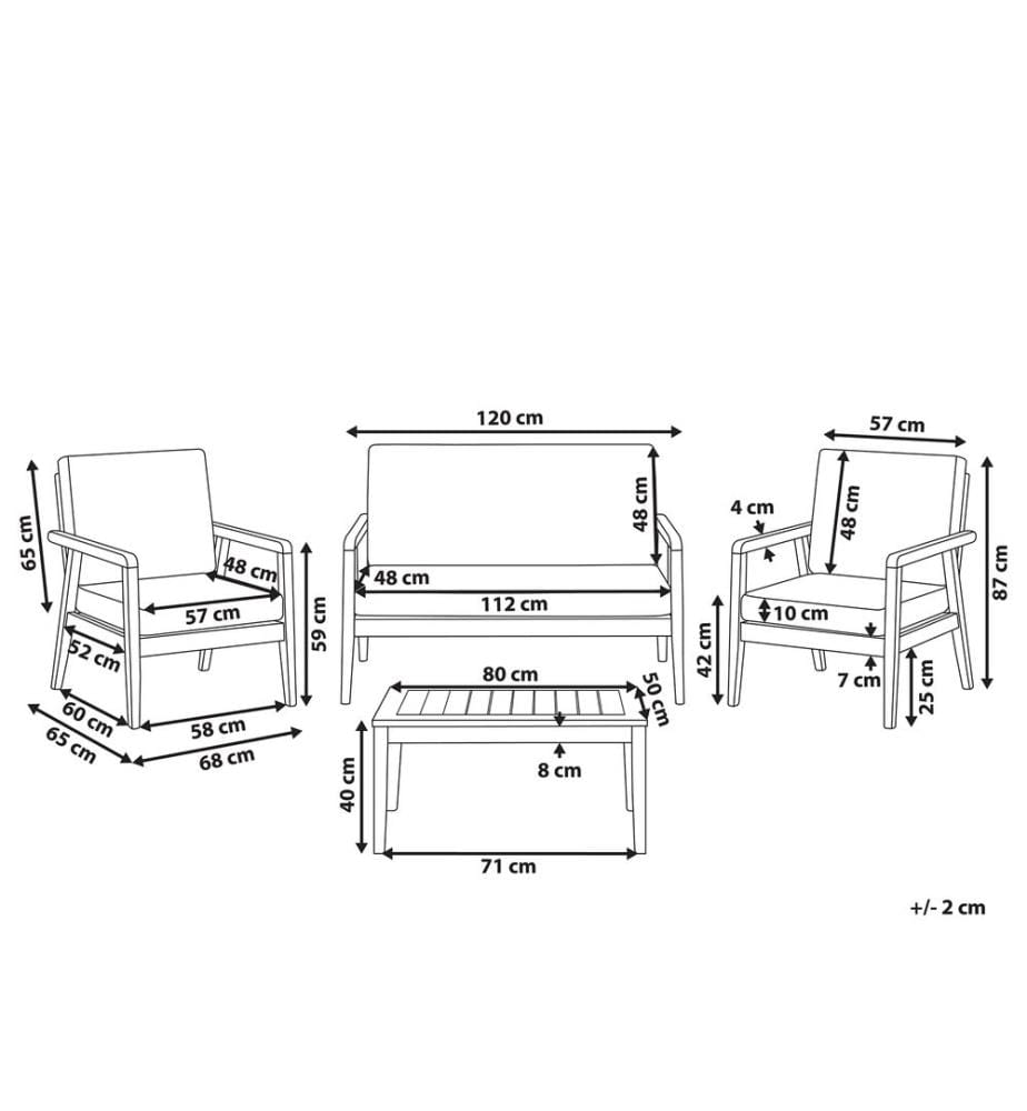 Set da giardino con tavolo 4 posti PALLANO Legno d'acacia Tortora