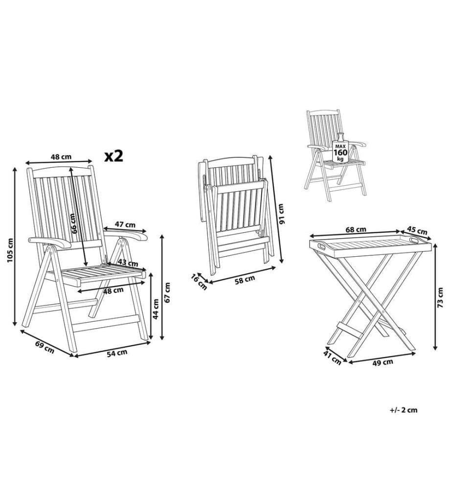 Set bistrot Pieghevole JAVA Legno d'acacia Marrone chiaro