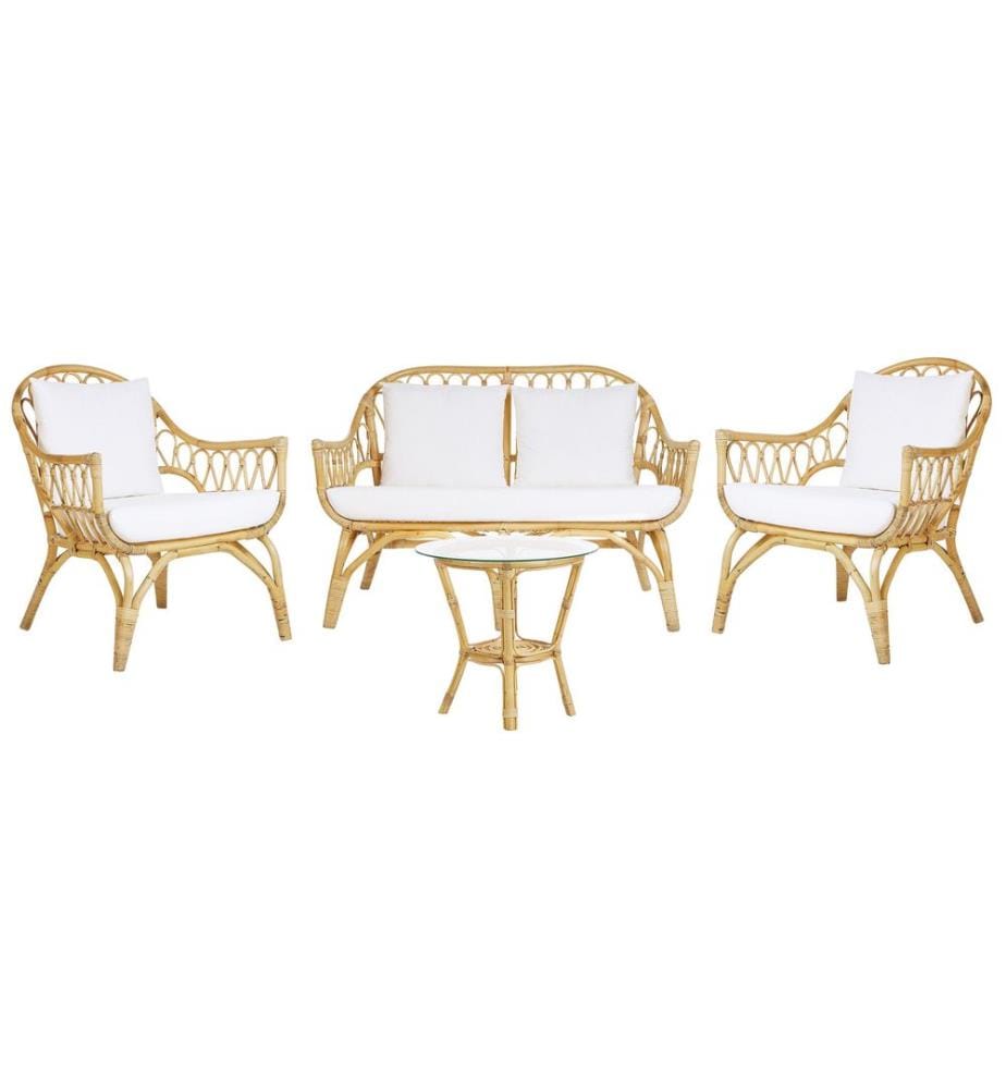Lounge Set mit Tisch 4-Sitzer SIBARI Rattan Naturfarben