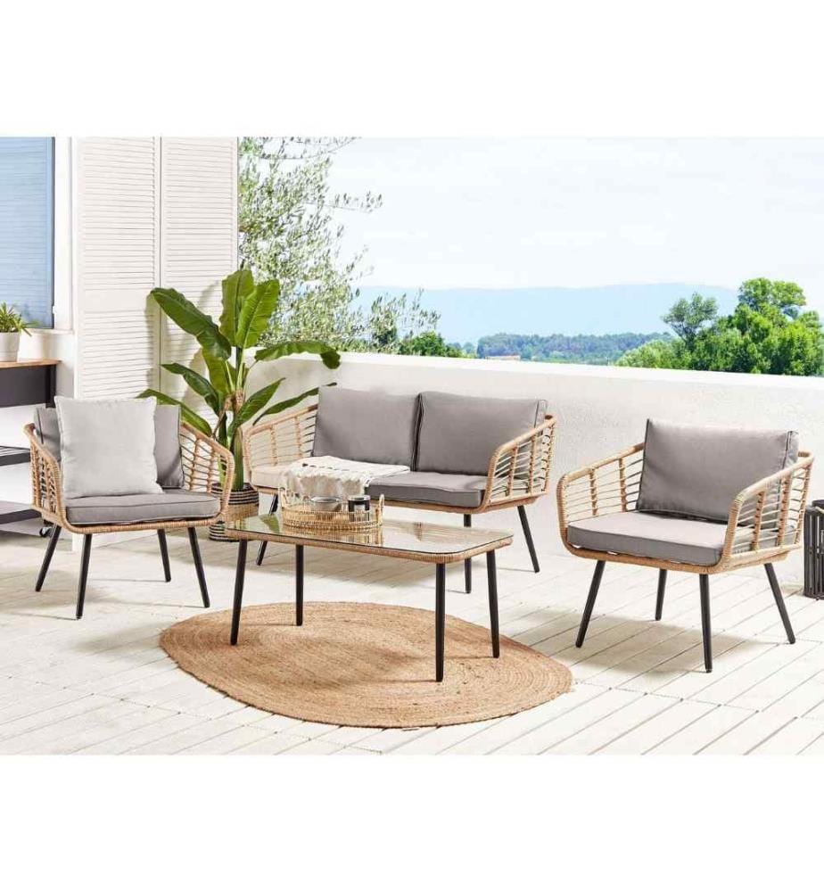Lounge Set mit Tisch 4-Sitzer CORINTH II Polyrattan Naturfarben