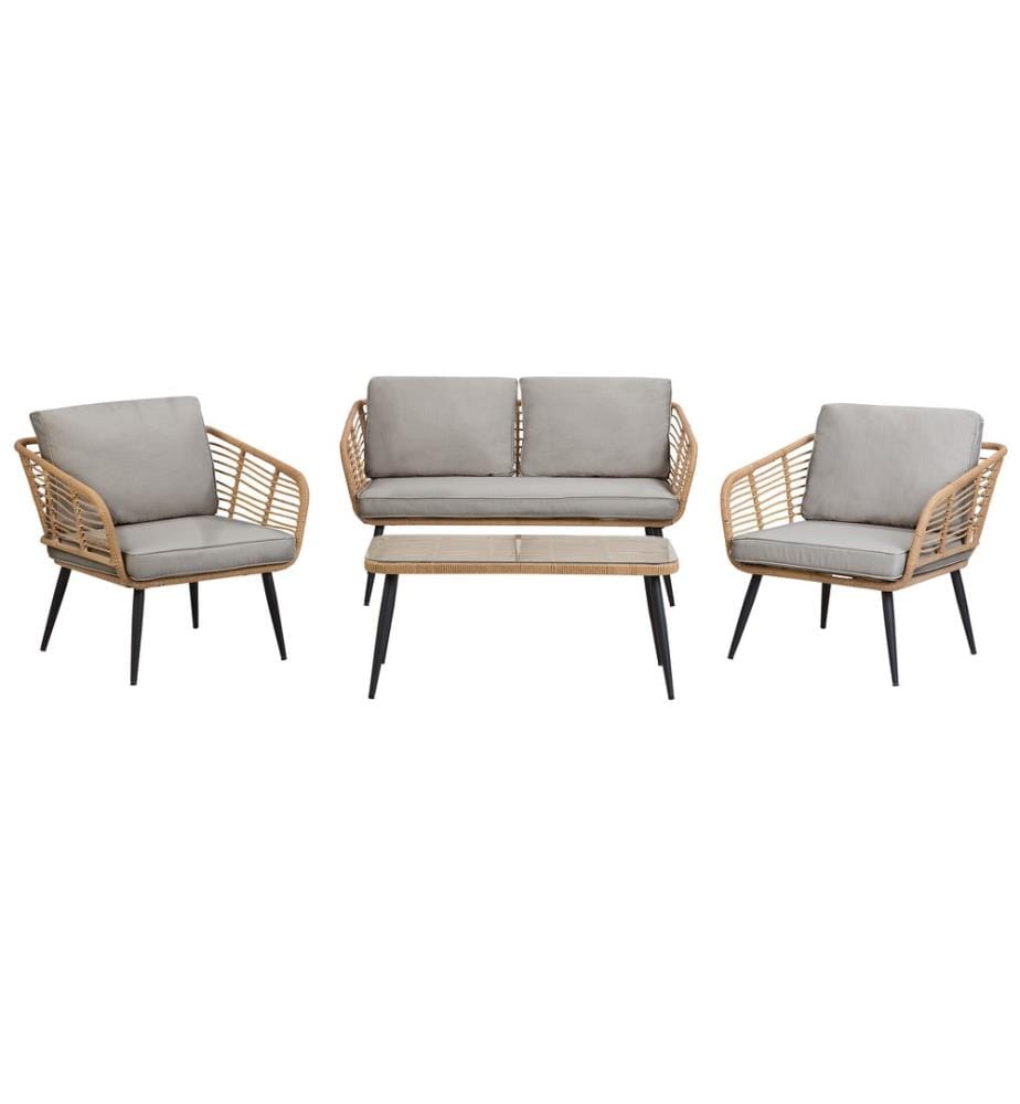 Lounge Set mit Tisch 4-Sitzer CORINTH II Polyrattan Naturfarben