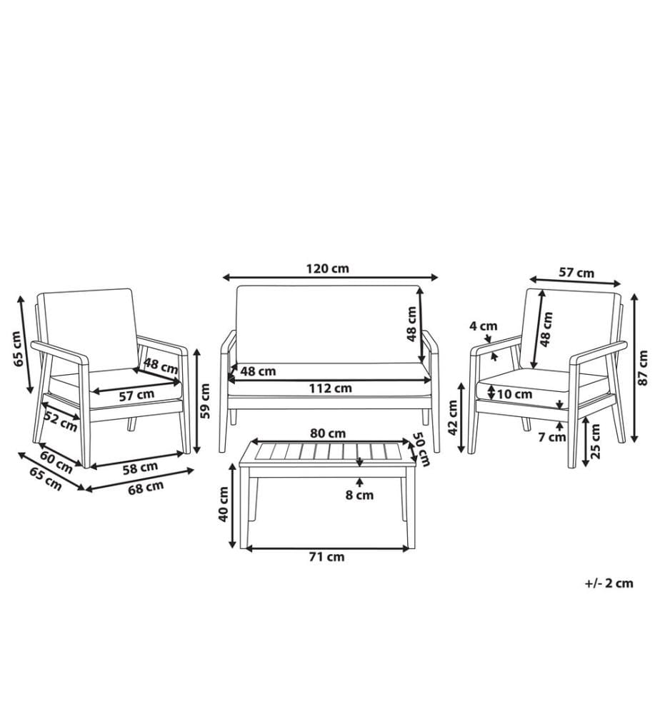 Lounge Set mit Tisch 4-Sitzer PALLANO Akazienholz Dunkelgrau
