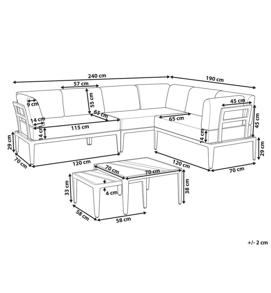 Garten Ecksofa mit Tisch 6-Sitzer RIMA III linksseitig modular Metall Grau
