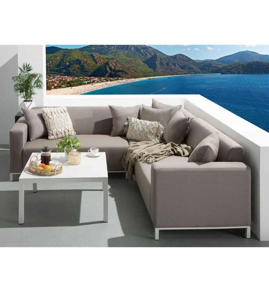 Garten Ecksofa mit Tisch 5-Sitzer BELIZE rechtsseitig modular Beige