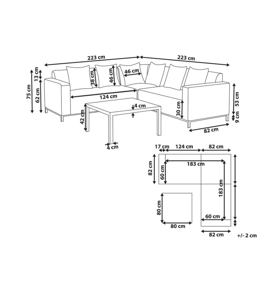Garten Ecksofa mit Tisch 5-Sitzer BELIZE rechtsseitig modular Beige
