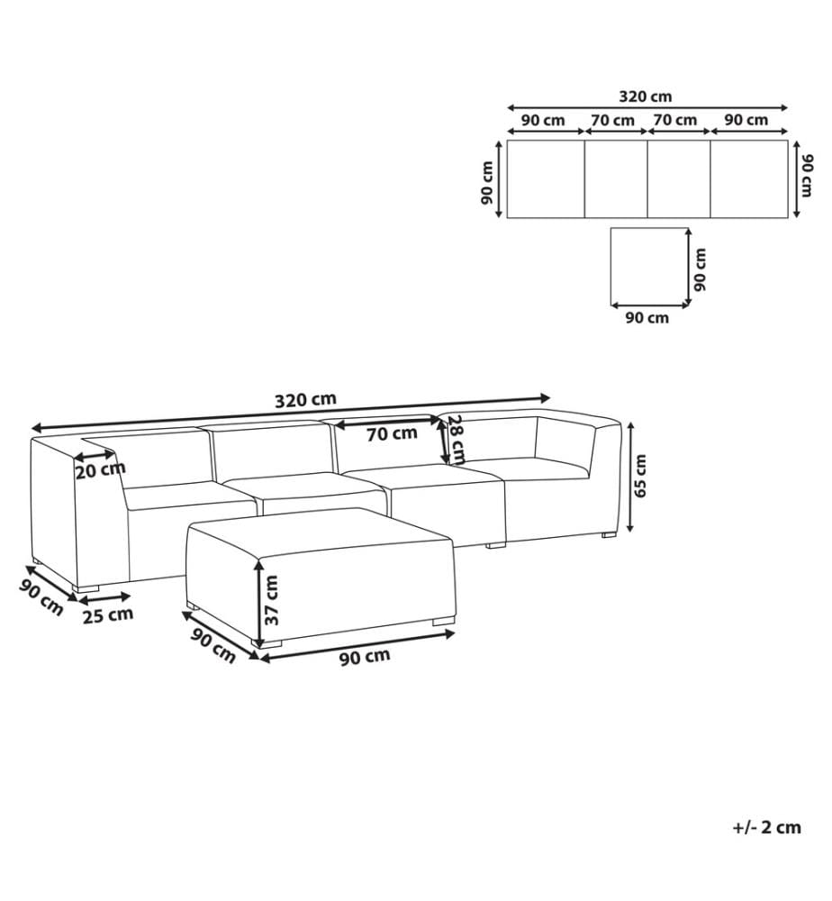 Gartensofa mit Ottomane 4-Sitzer AREZZO modular Grau