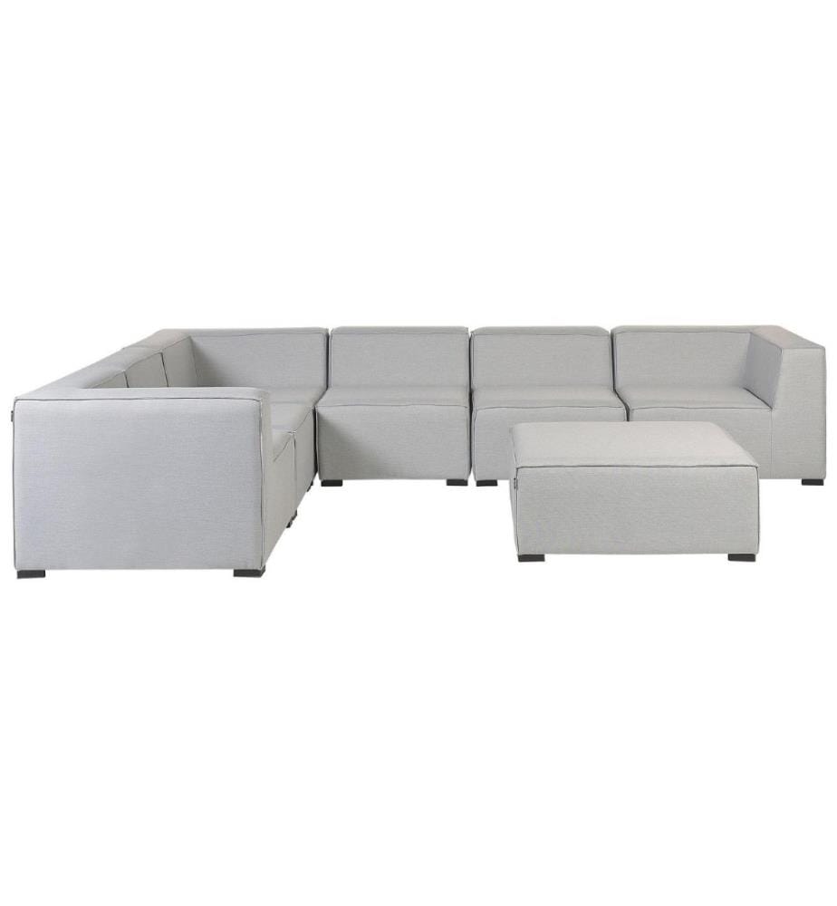 Garten Ecksofa mit Ottomane 7-Sitzer AREZZO rechtsseitig modular Hellgrau
