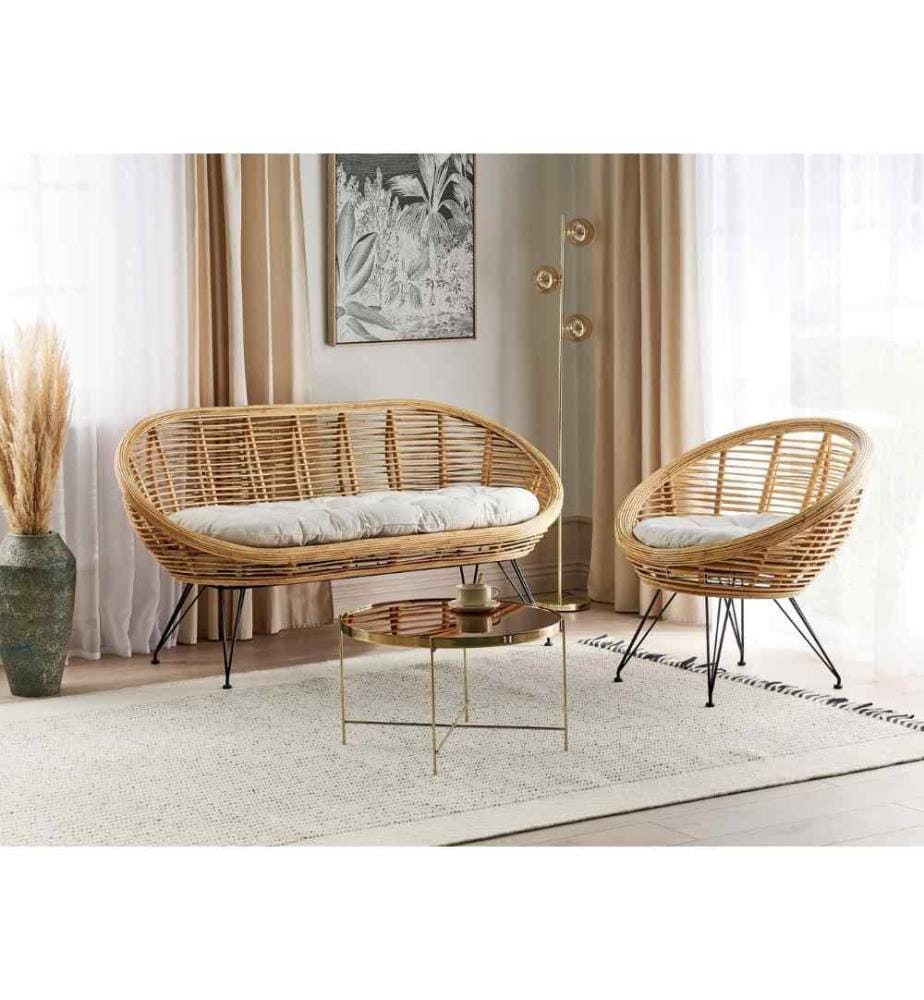 Gartensofa Set 3-Sitzer MARATEA Rattan Naturfarben