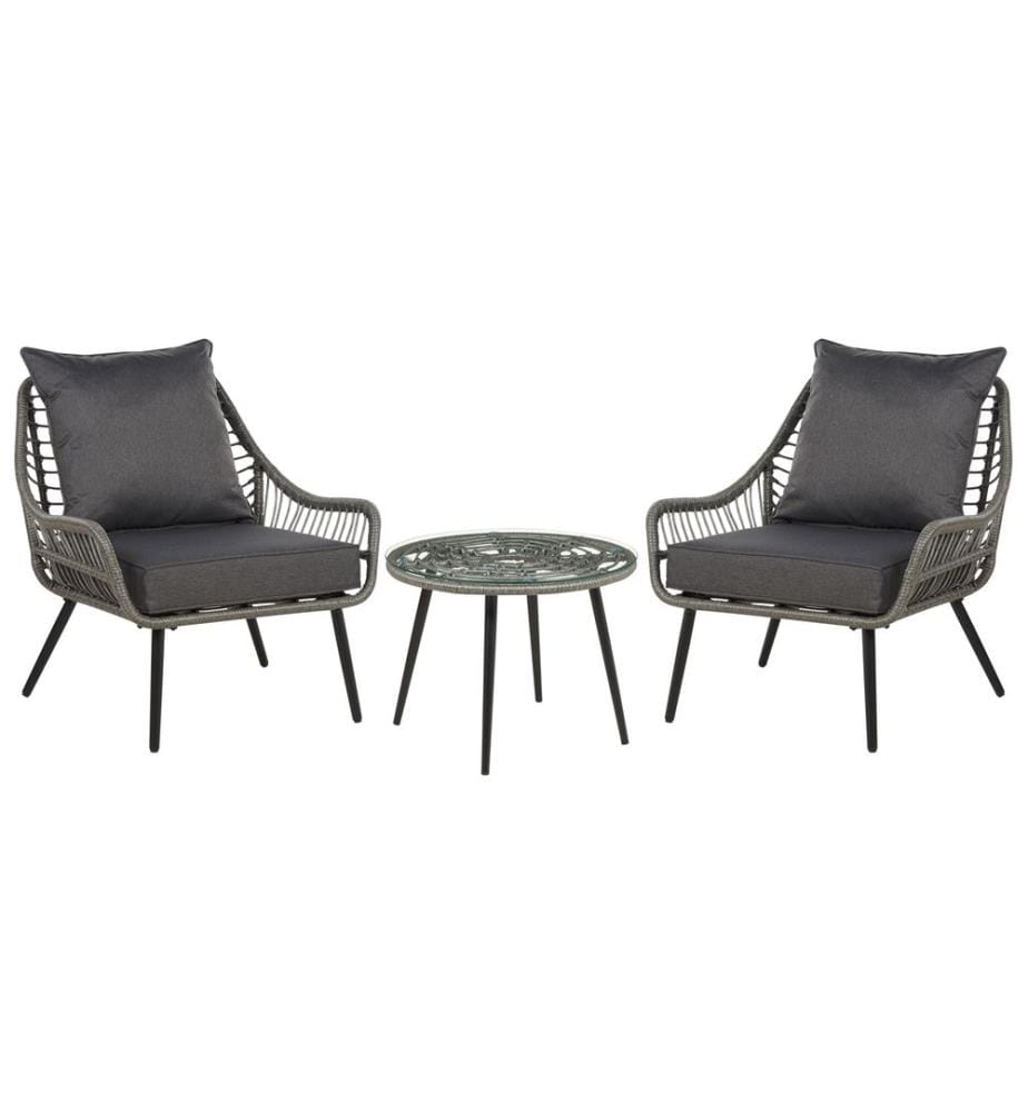 Ensemble bistrot avec coussins LAURETO Polyrotin Gris