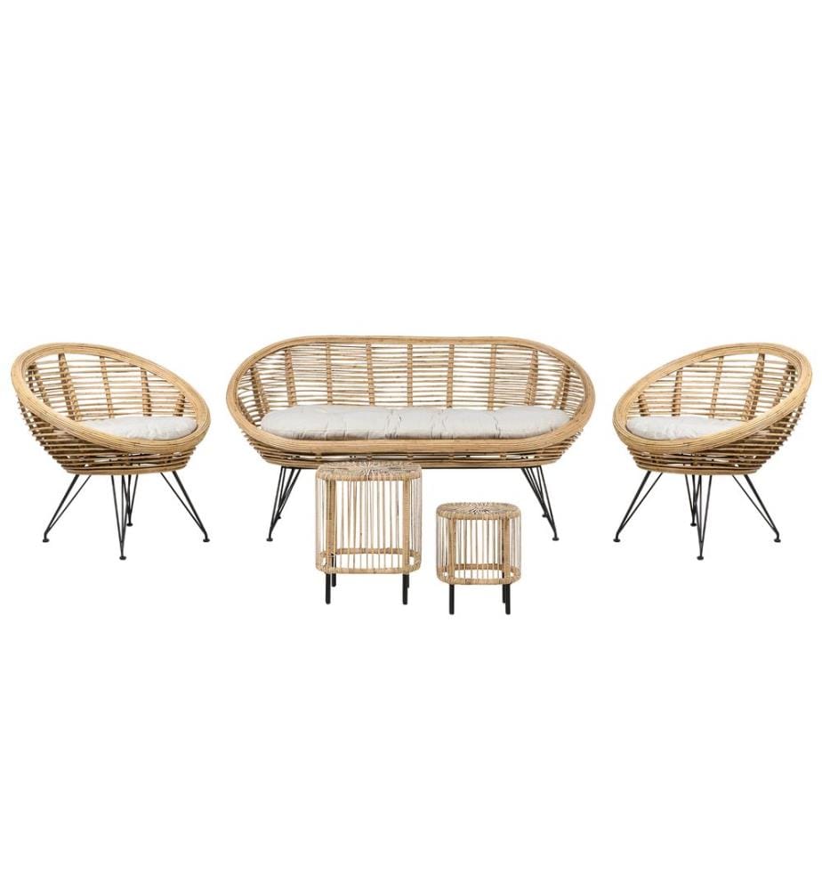 Lounge Set mit Tisch 4-Sitzer MARATEA/CESENATICO Rattan Naturfarben