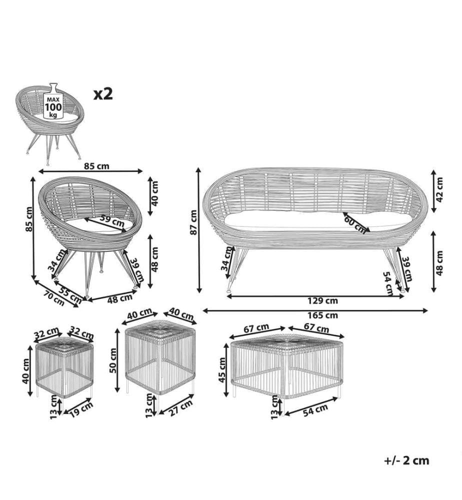 Lounge Set mit Tisch 4-Sitzer MARATEA/CESENATICO Rattan Naturfarben