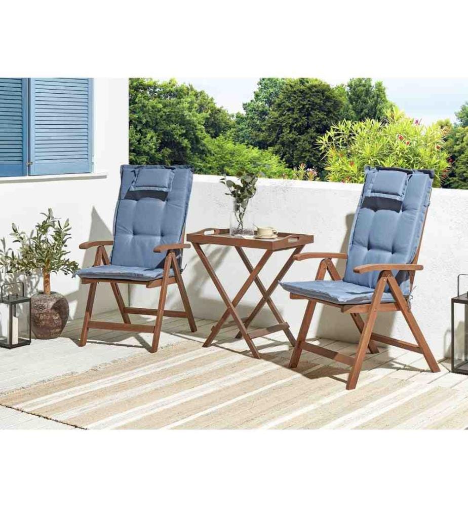 Ensemble bistrot avec coussins Pliant AMANTEA Acacia Bleu