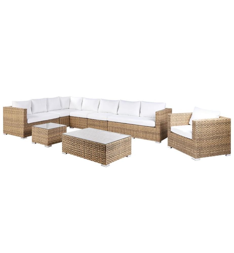 Set da giardino con tavolo 8 posti XXL Lato destro Modulare Rattan sintetico (PE) Marrone chiaro