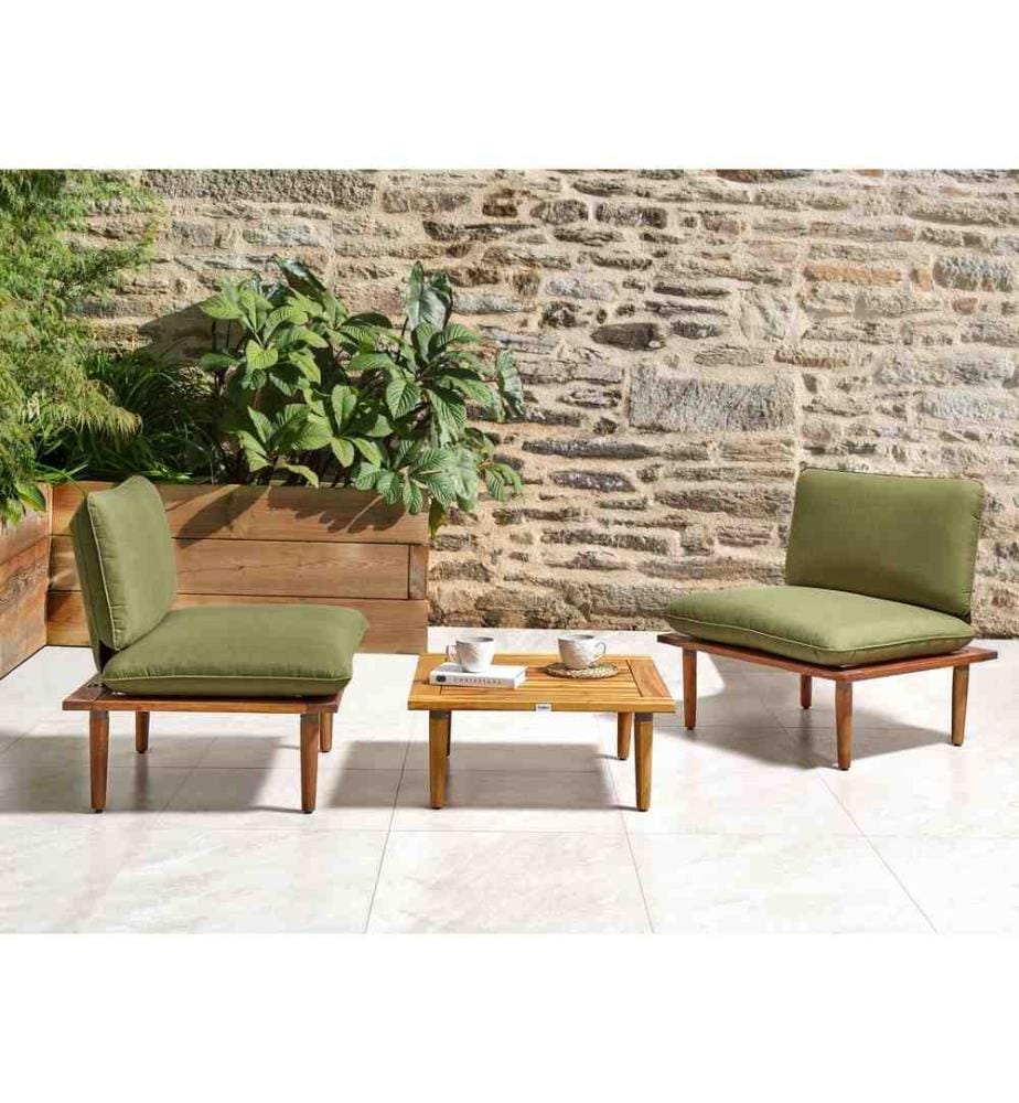 Ensemble de salon de jardin avec table 2 places FRASCATI Bois d'acacia certifié Vert olive