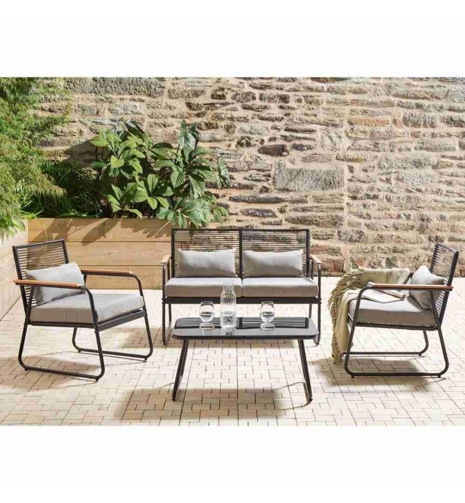 Lounge Set mit Tisch 4-Sitzer POMONTE Metall Schwarz