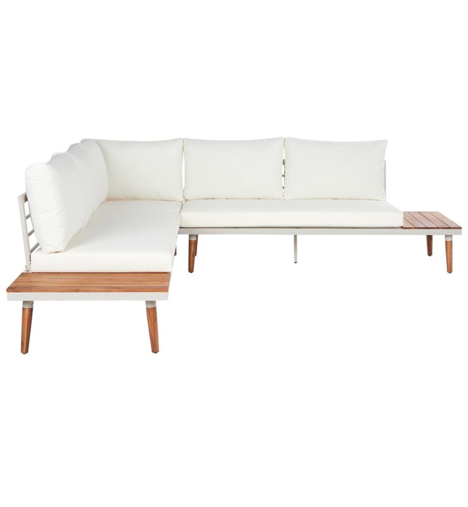 Garten Ecksofa mit Tisch 5-Sitzer CORATO Akazienholz Cremeweiss