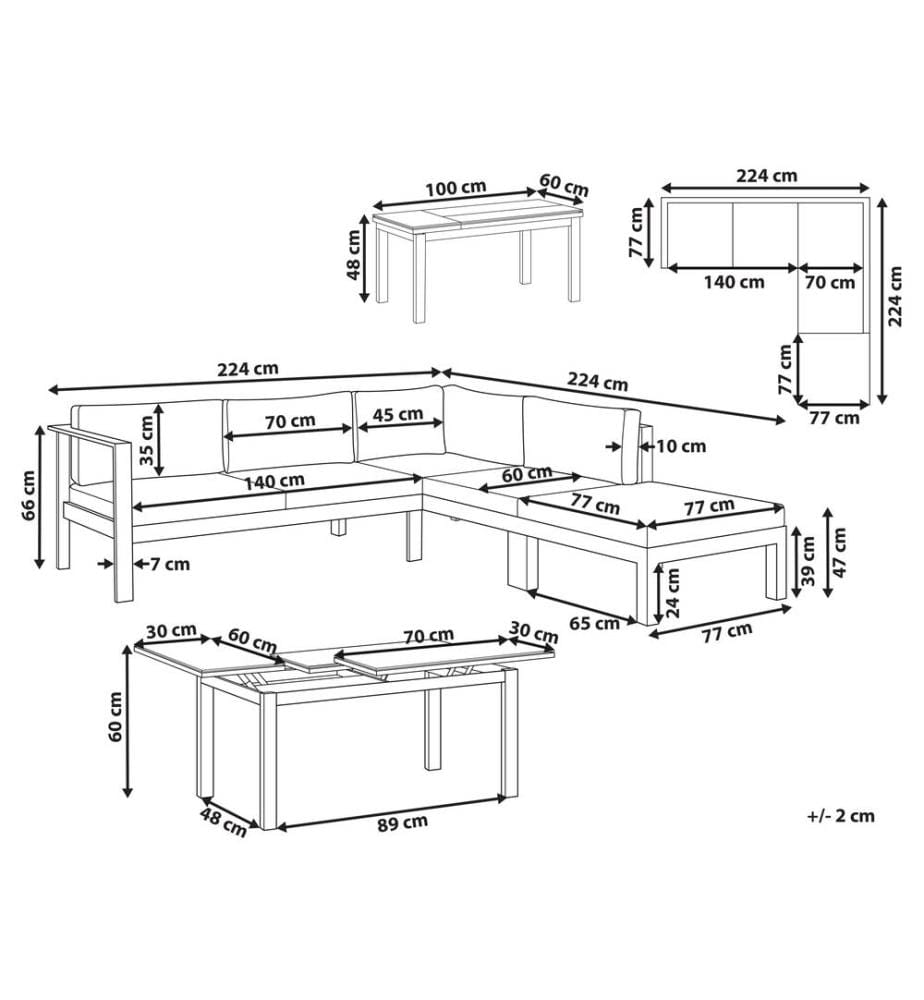 Garten Ecksofa mit Tisch 5-Sitzer MESSINA linksseitig Metall Grün