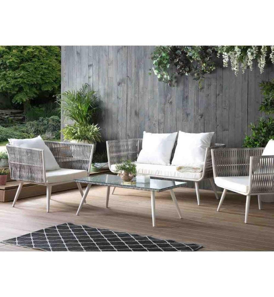 Set da giardino con tavolo 4 posti RAGUSA Rattan sintetico (PE) Bianco sporco