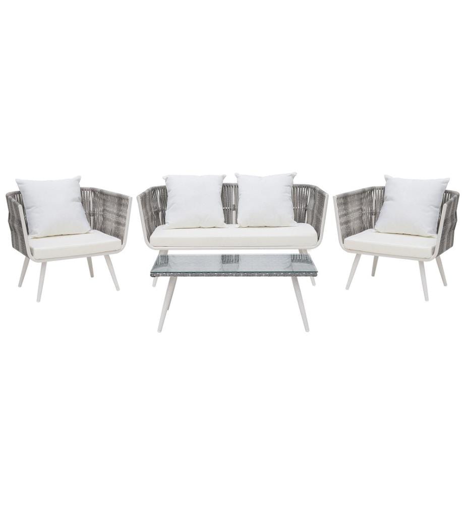 Set da giardino con tavolo 4 posti RAGUSA Rattan sintetico (PE) Bianco sporco
