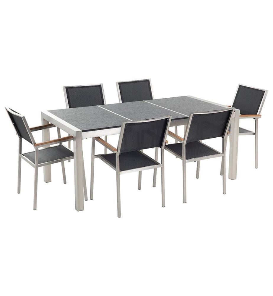 Set da pranzo da giardino 6 posti GROSSETO Piastra tripla Granito fiammato Nero