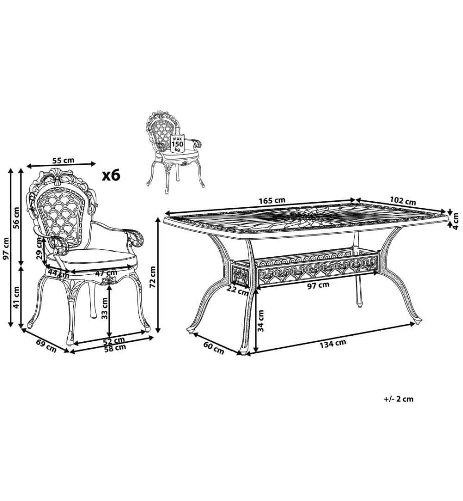 Set da pranzo da giardino 6 posti LIZZANO con cuscini Metallo Marrone scuro