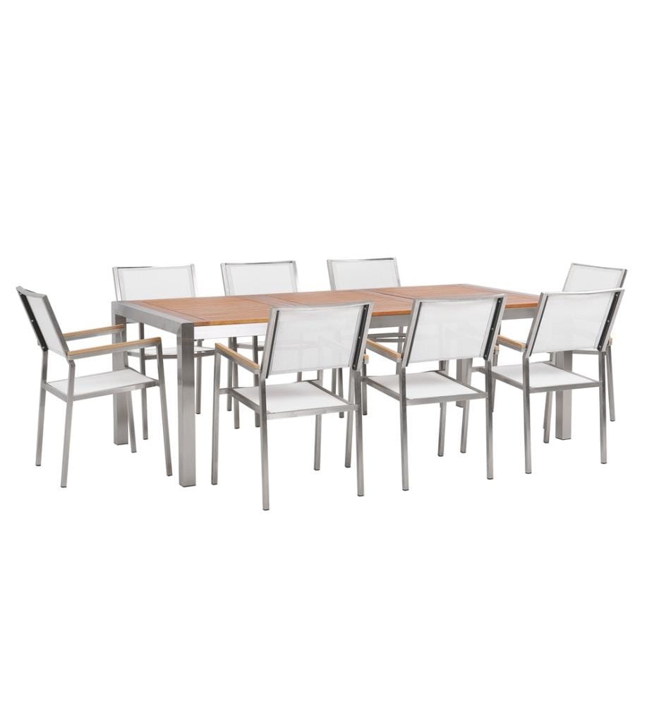 Set da pranzo da giardino 8 posti GROSSETO Legno d'eucalipto Marrone/Bianco