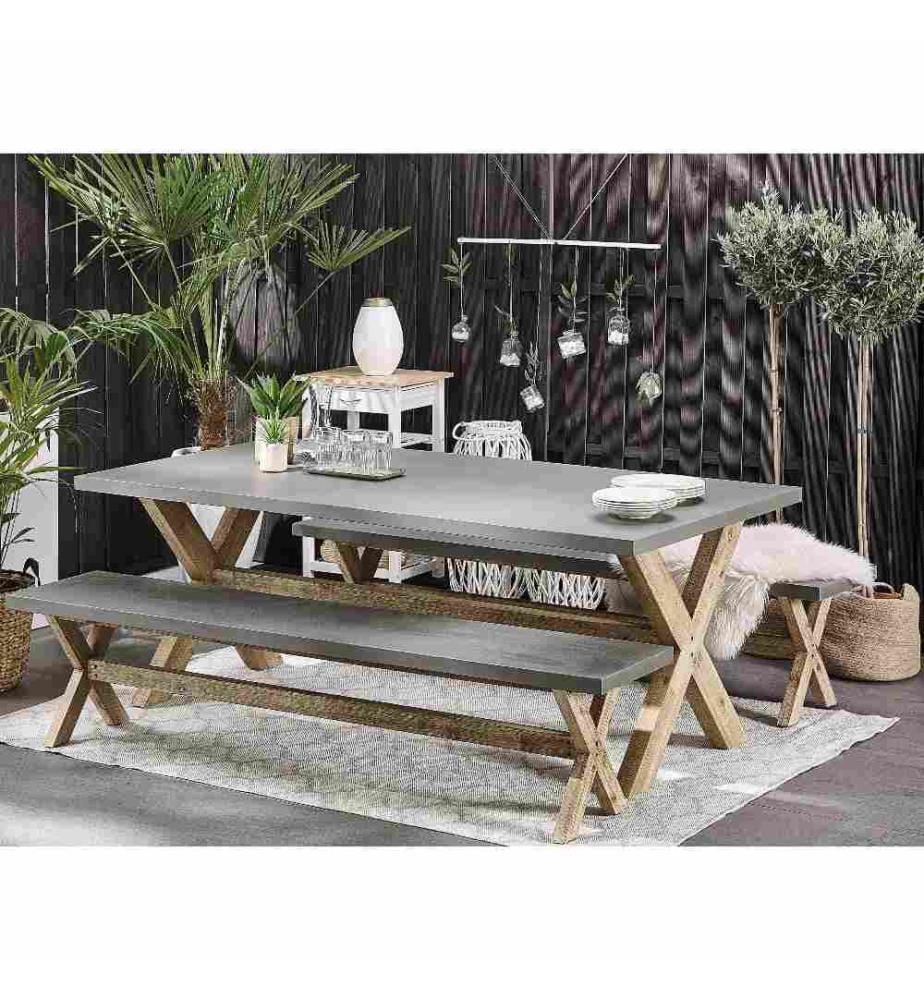 Set da pranzo da giardino con panche 6 posti OLBIA Cemento Grigio