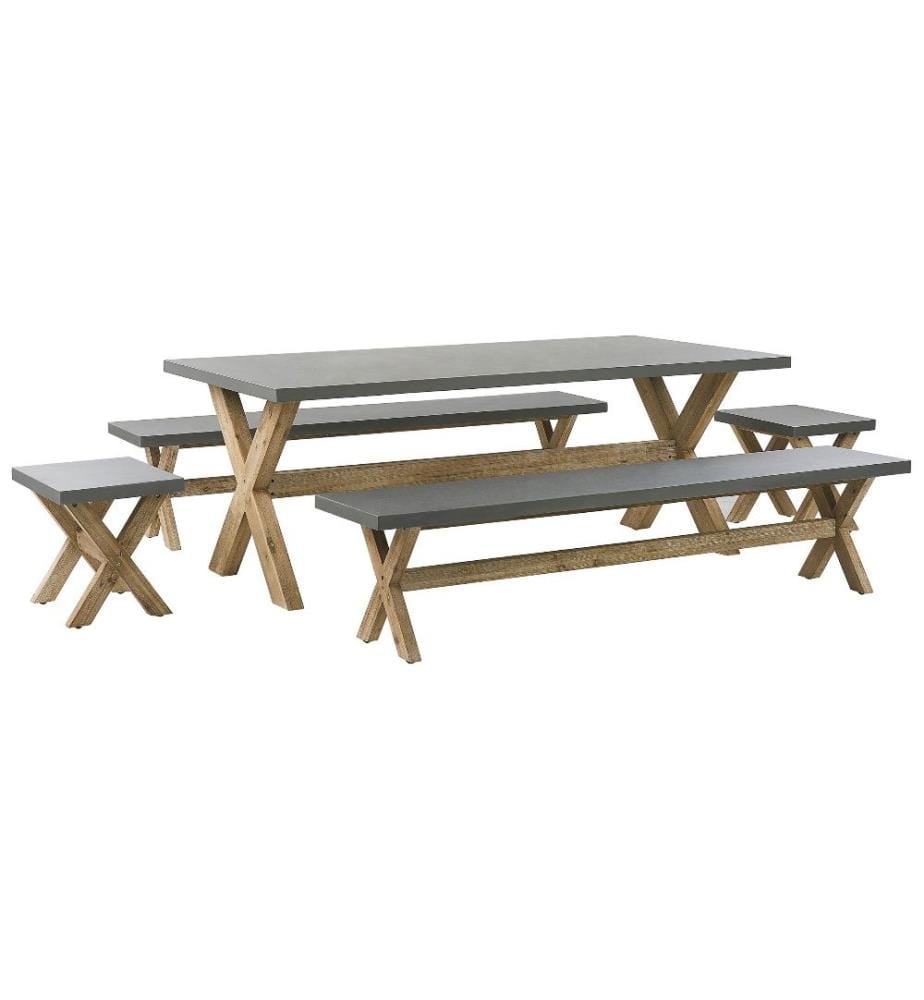 Set da pranzo da giardino con panche e sgabelli 8 posti OLBIA Cemento Grigio