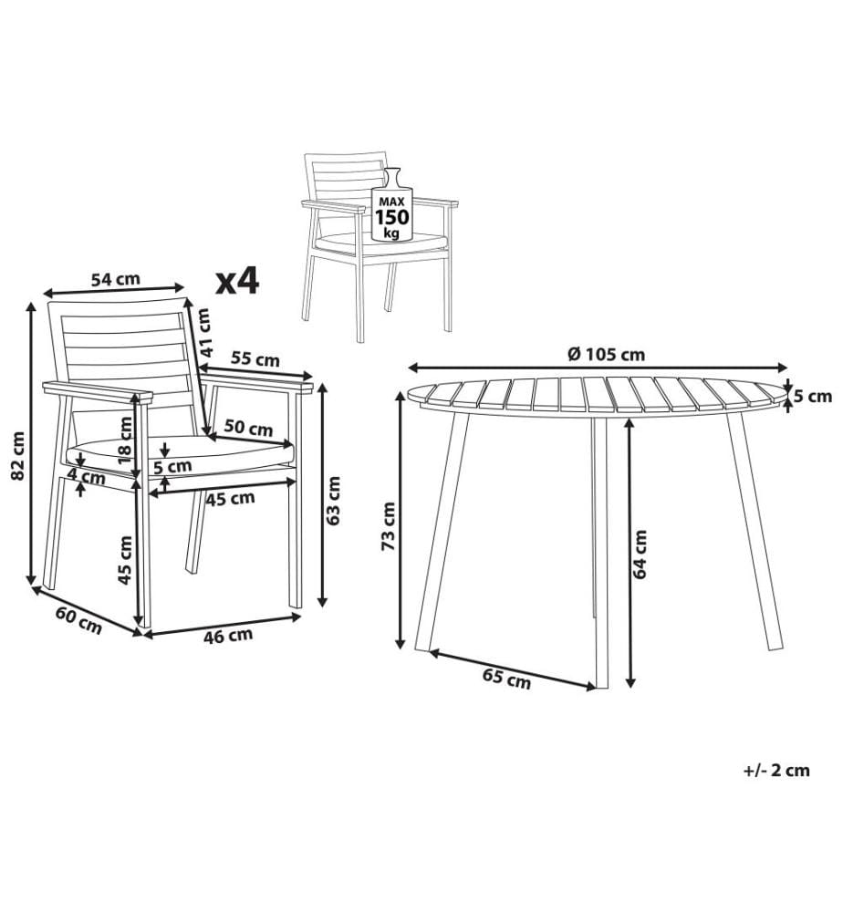 Set da pranzo da giardino 4 posti CAVOLI con cuscini Metallo Grigio
