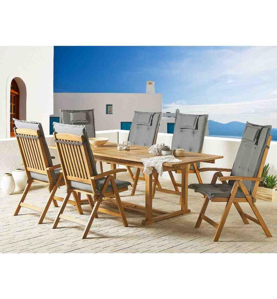 Set da pranzo da giardino 6 posti JAVA con cuscini Legno d'acacia Grigio grafite