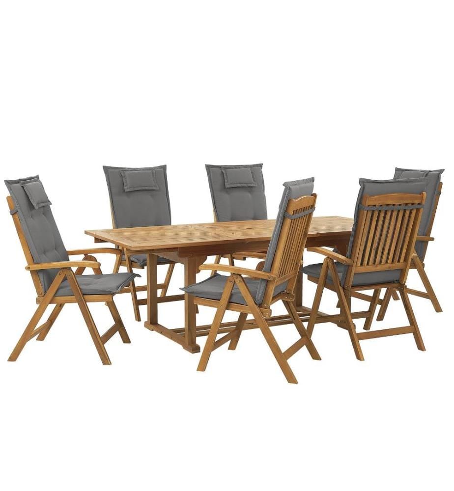 Set da pranzo da giardino 6 posti JAVA con cuscini Legno d'acacia Grigio grafite