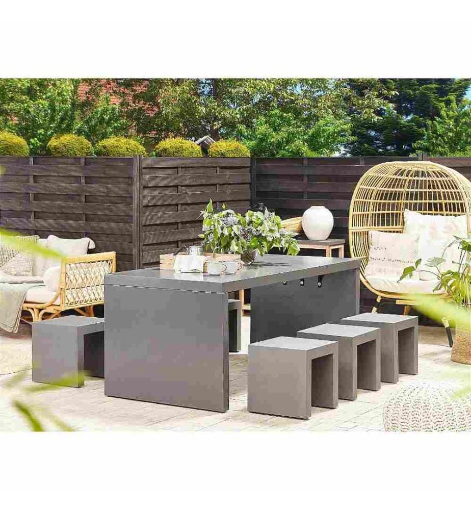 Set da pranzo da giardino con sgabelli 6 posti TARANTO Cemento Grigio