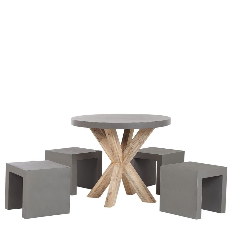 Set da pranzo da giardino con sgabelli 4 posti OLBIA/TARANTO Cemento Grigio