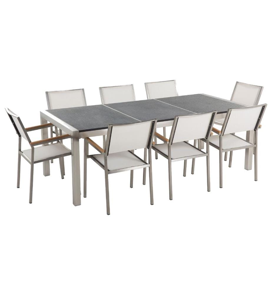 Set da pranzo da giardino 8 posti GROSSETO Piastra tripla Granito fiammato Nero/Bianco