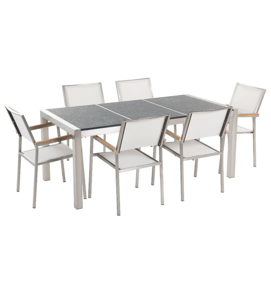 Set da pranzo da giardino 6 posti GROSSETO Piastra tripla Basalto fiammato Nero/Bianco