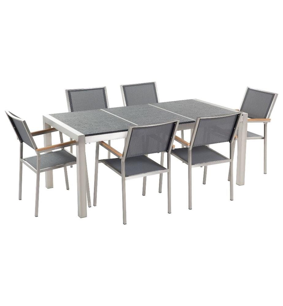 Gartenmöbel Set 6-Sitzer GROSSETO Dreifachplatte Basalt geflammter Schwarz / Grau