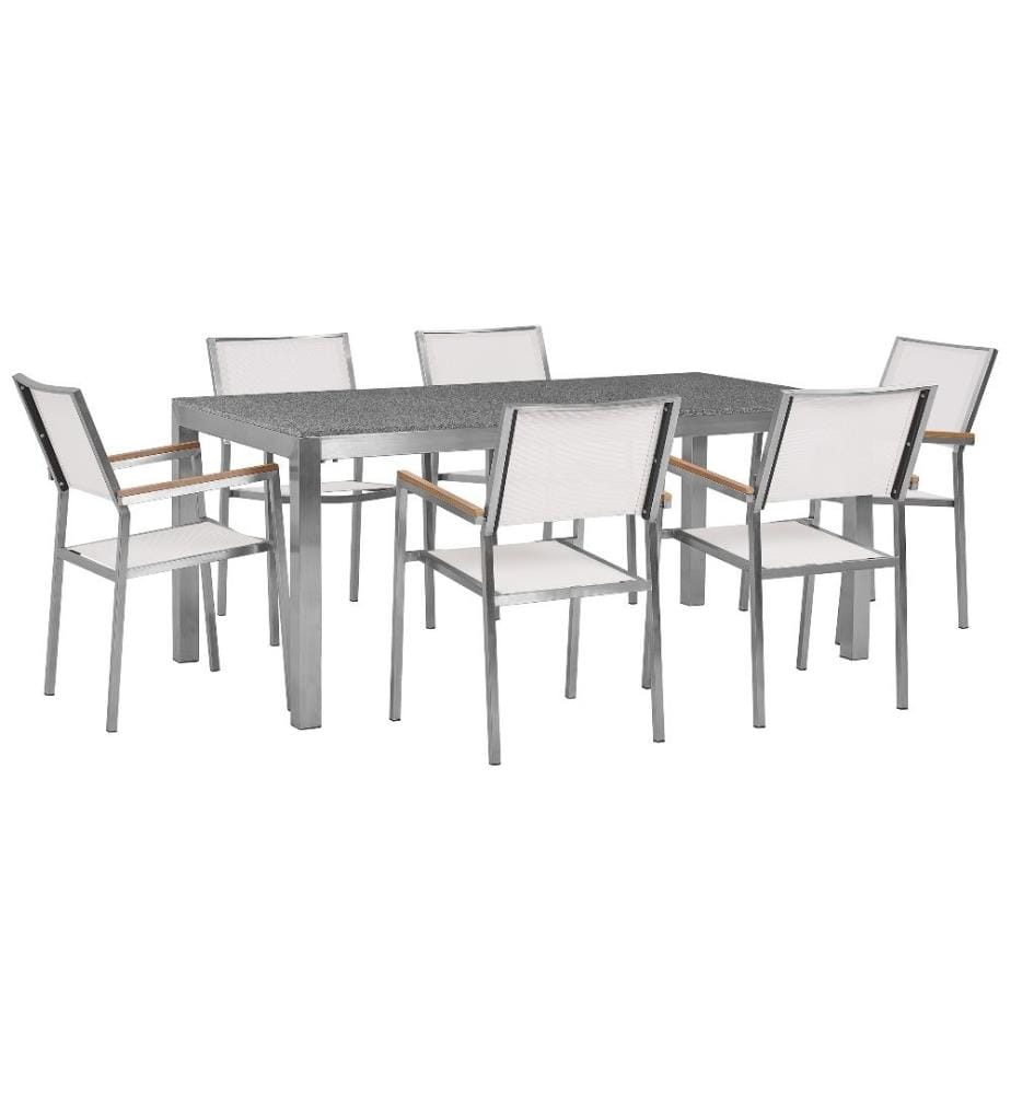 Set da pranzo da giardino 6 posti GROSSETO Granito Lucido Grigio/Bianco