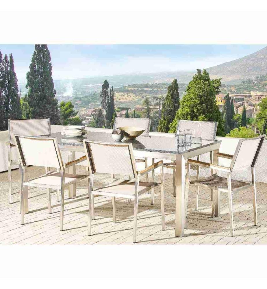 Set da pranzo da giardino 6 posti GROSSETO Granito Lucido Grigio/Beige