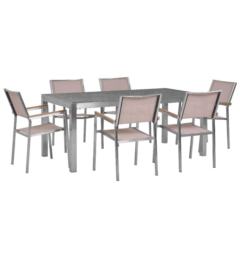 Set da pranzo da giardino 6 posti GROSSETO Granito Lucido Grigio/Beige