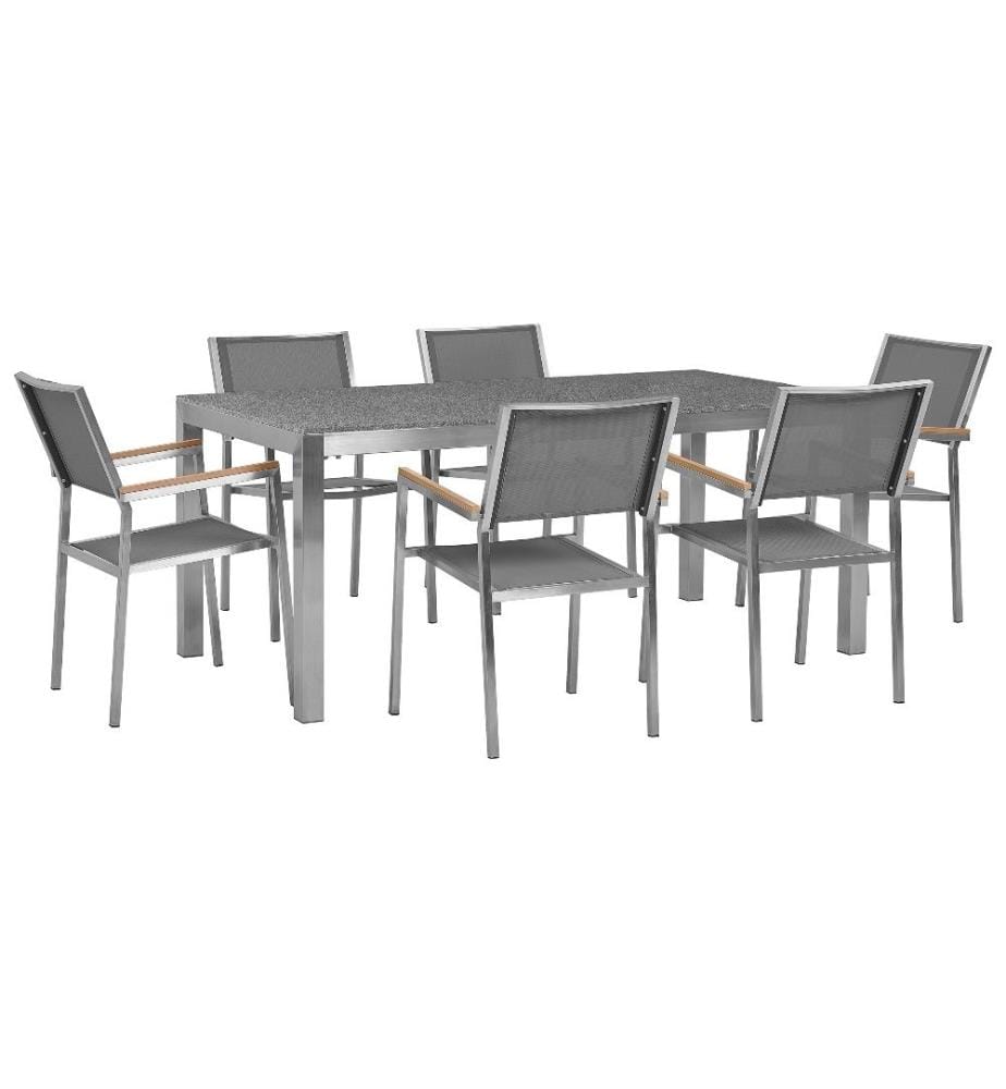 Set da pranzo da giardino 6 posti GROSSETO Granito Lucido Grigio