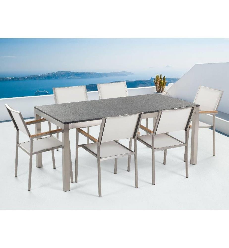 Set da pranzo da giardino 6 posti GROSSETO Granito fiammato Nero/Bianco