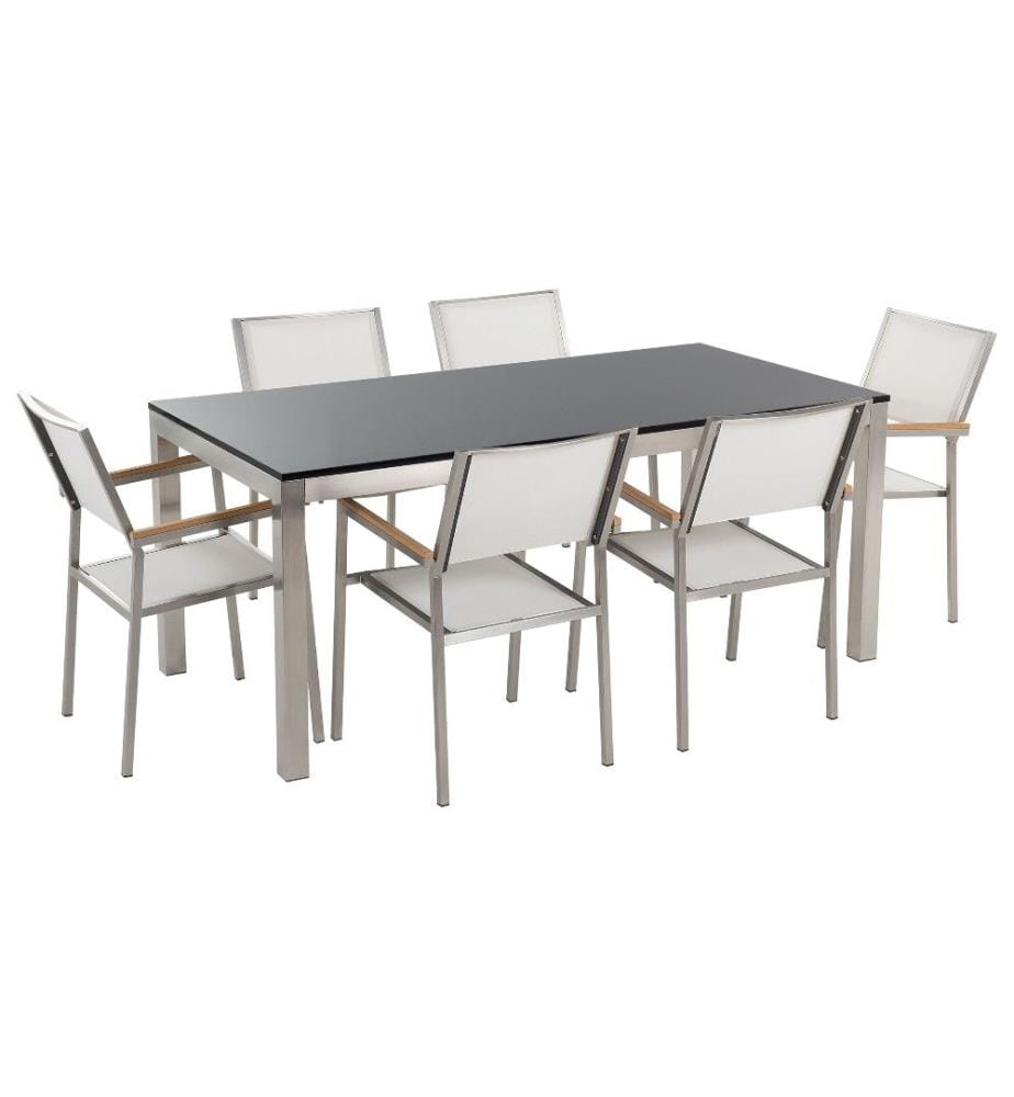Set da pranzo da giardino 6 posti GROSSETO Granito fiammato Nero/Bianco