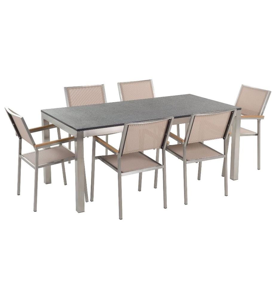 Set da pranzo da giardino 6 posti GROSSETO Granito fiammato Nero/Beige