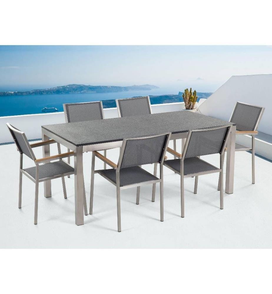 Gartenmöbel Set 6-Sitzer GROSSETO Granit geflammter Schwarz / Grau