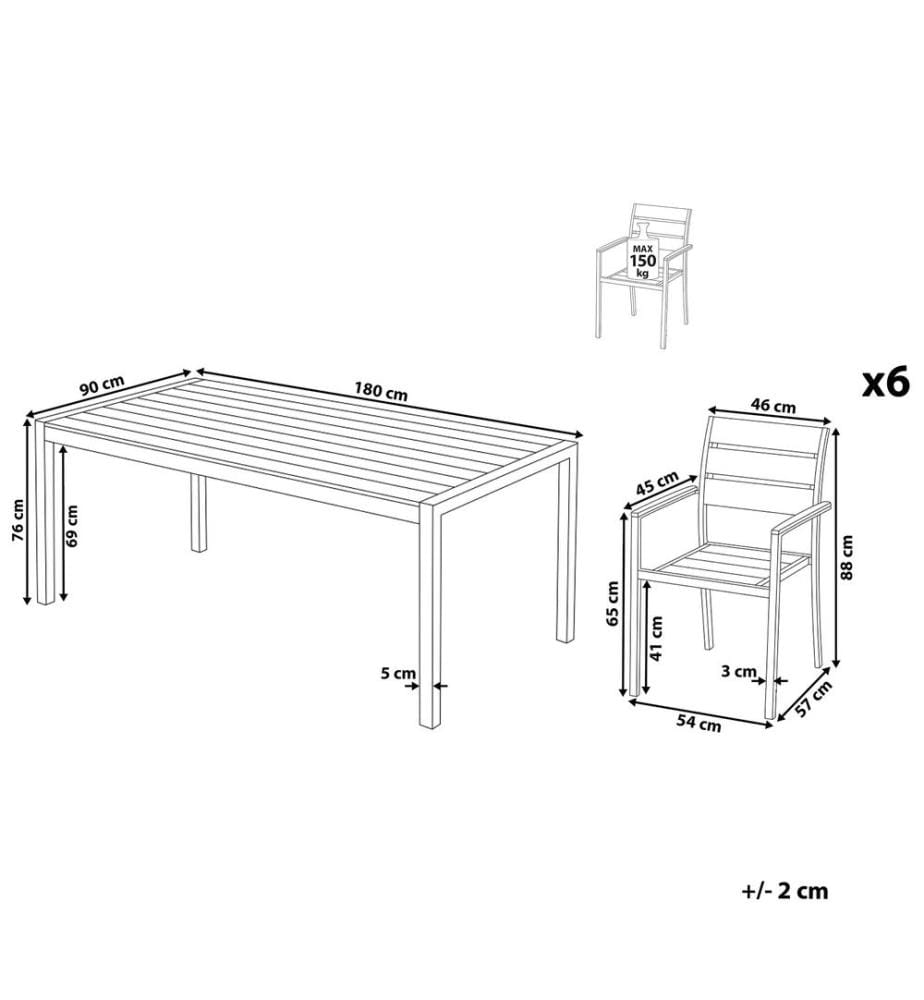 Set da pranzo da giardino 6 posti VERNIO Bianco