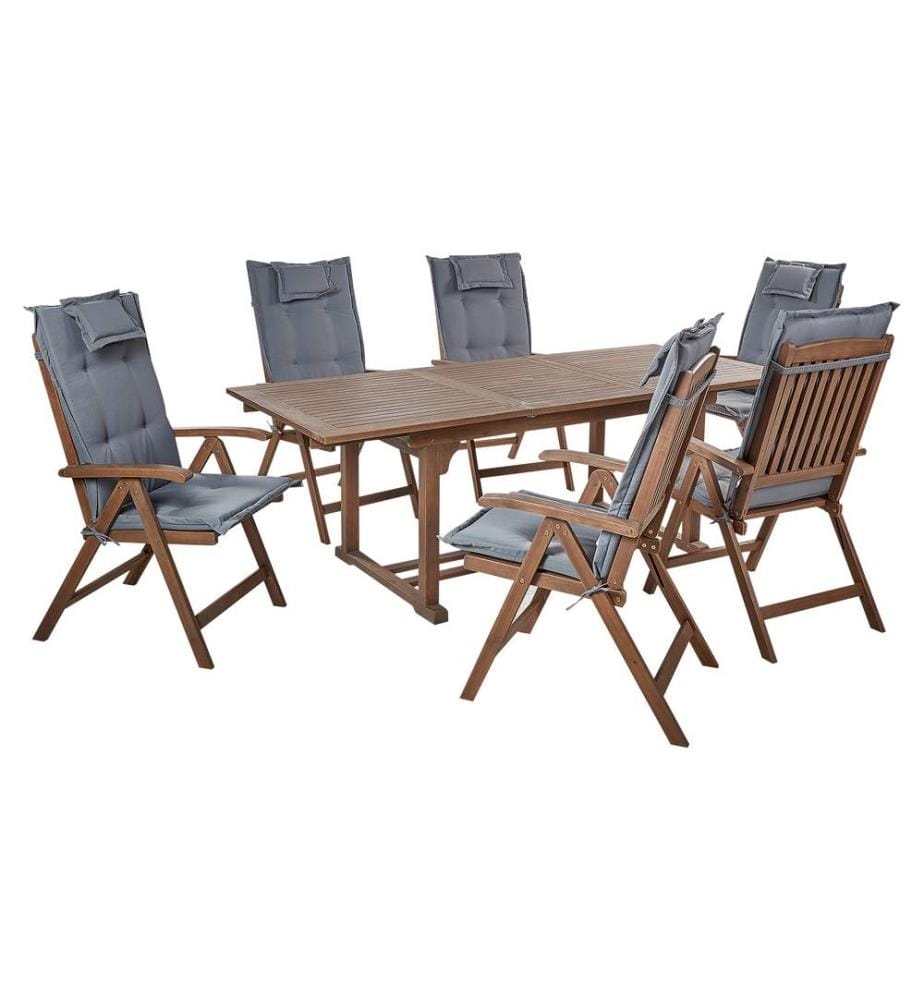 Set da pranzo da giardino 6 posti AMANTEA con cuscini Legno d'acacia Grigio