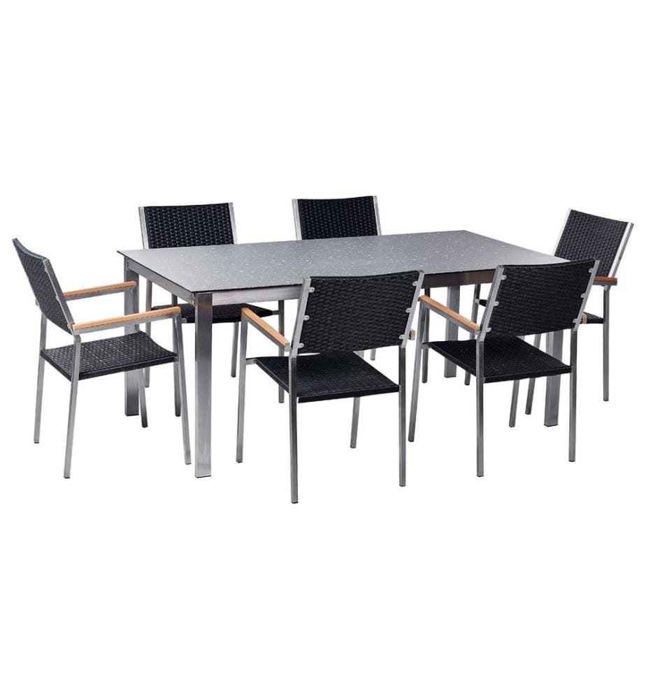 Set da pranzo da giardino 6 posti COSOLETO/GROSSETO Vetro temperato Effetto granito Nero