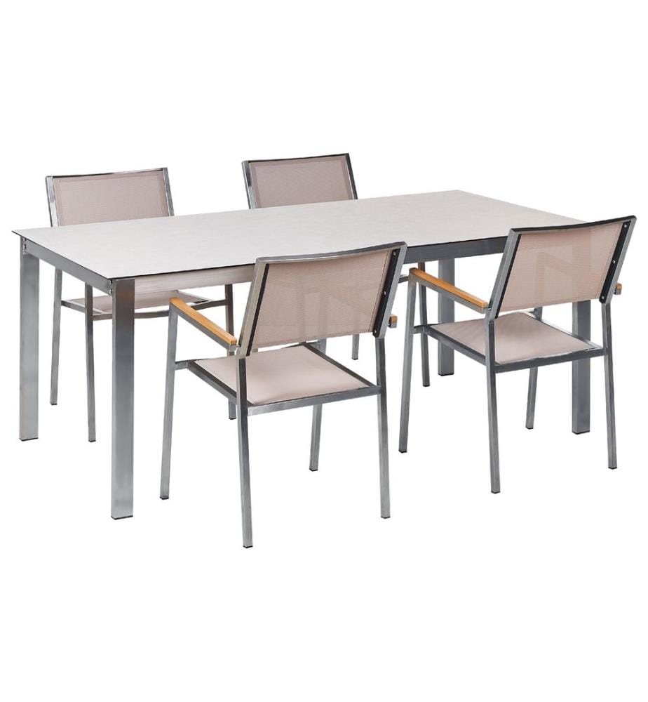 Set da pranzo da giardino 4 posti COSOLETO/GROSSETO Vetro temperato Effetto marmo Bianco/Beige