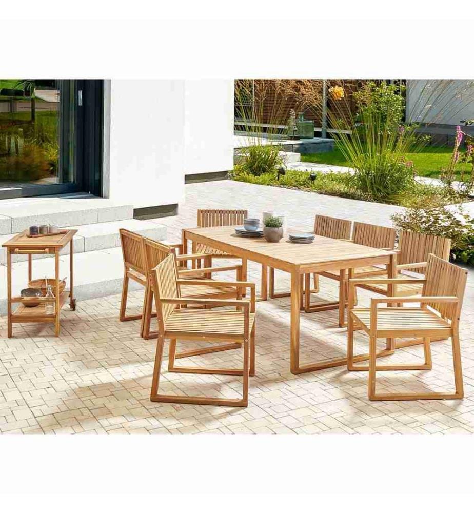Set da pranzo da giardino con carrello 8 posti SASSARI II Legno di acacia certificato Marrone chiaro