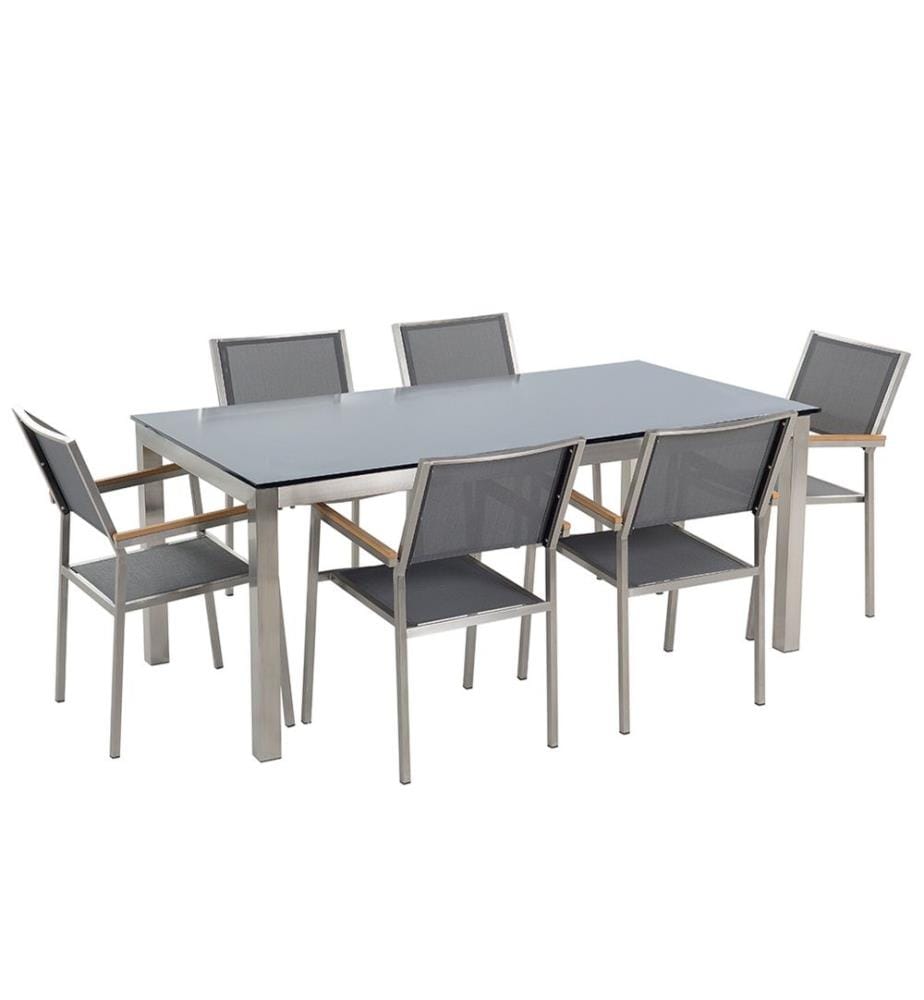 Set da pranzo da giardino 6 posti GROSSETO Vetro temperato Grigio/Nero